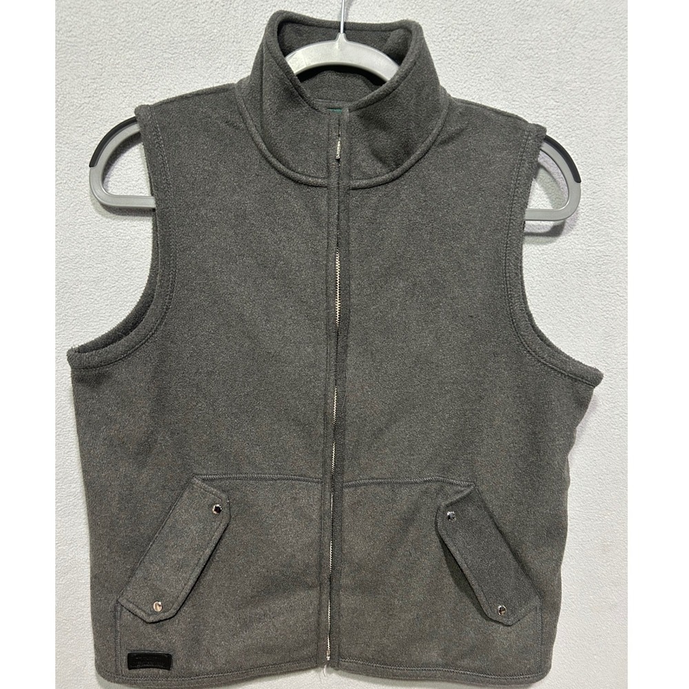 Ralph Lauren Fleece Vest Mens Small Gray Full Zip Mock Neck Pockets Preppy Cabin